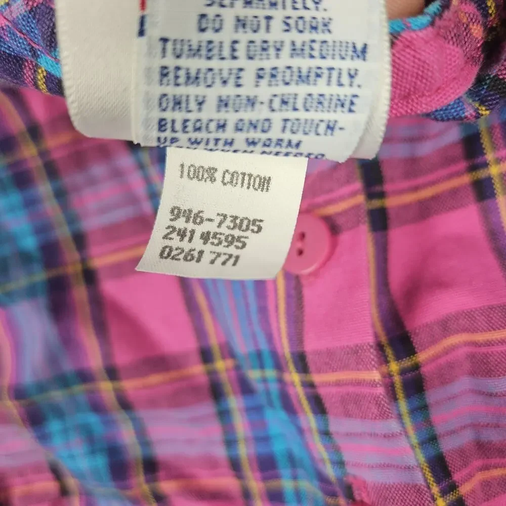 Vintage Oshkosh B’Gosh Dress Girls Size 4 Blue Pink Plaid USA Made 90s Summer